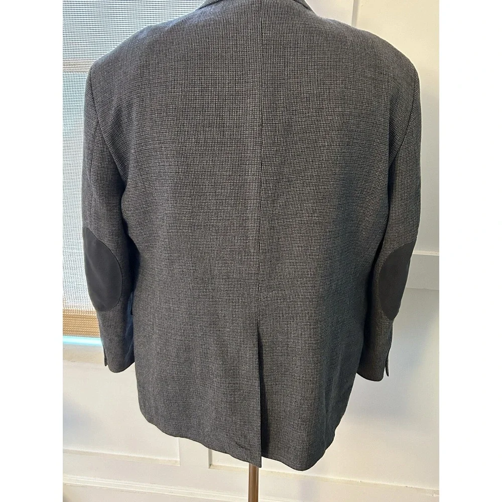 Vtg Stafford Blazer 48R Gray Wool Tweed Suede Elbow Patch Sports Coat Made India